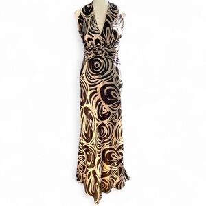 Vintage Y2K Betsey & Adam Swirl Halter‎ Dress Black Gold Sz 4 90s Wedding Guest